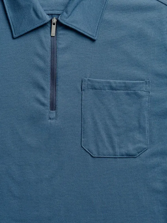 Men'S Ministry of Supply Atlantic Blue Men'S Composite Merino Zip Polo