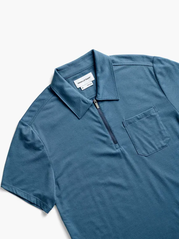 Men'S Ministry of Supply Atlantic Blue Men'S Composite Merino Zip Polo