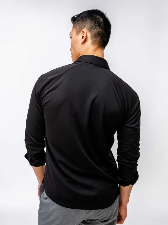 Men'S Ministry of Supply Black Men'S Apollo Raglan Long Sleeve Polo