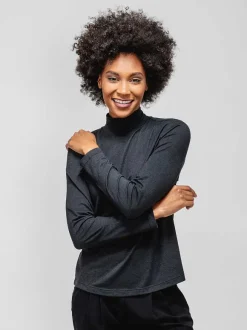 Women'S Ministry of Supply Black Women'S Composite Merino Mock Neck