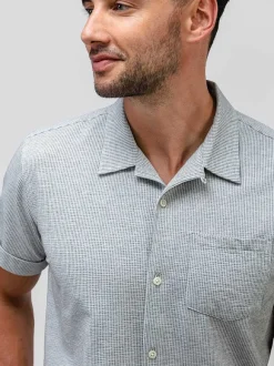 Men'S Ministry of Supply Grey Tonal Stripe Men'S Hybrid Seersucker Short Sleeve Shirt