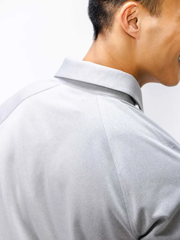 Men'S Ministry of Supply Grey White Heather (Brushed) Men'S Apollo Raglan Long Sleeve Polo