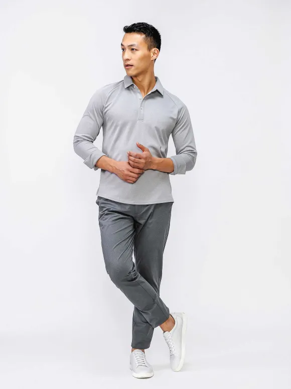 Men'S Ministry of Supply Grey White Heather (Brushed) Men'S Apollo Raglan Long Sleeve Polo