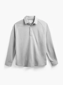 Men'S Ministry of Supply Grey White Heather (Brushed) Men'S Apollo Raglan Long Sleeve Polo