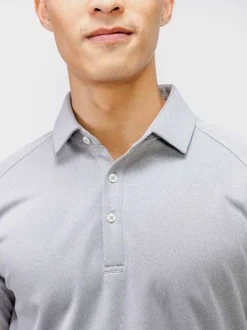 Men'S Ministry of Supply Grey White Heather (Brushed) Men'S Apollo Raglan Long Sleeve Polo