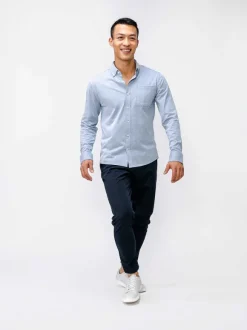 Men'S Ministry of Supply Light Blue Stripe Men'S Hybrid Button-Down