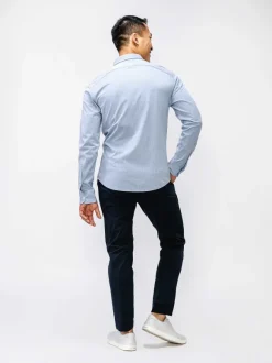 Men'S Ministry of Supply Light Blue Stripe Men'S Hybrid Button-Down