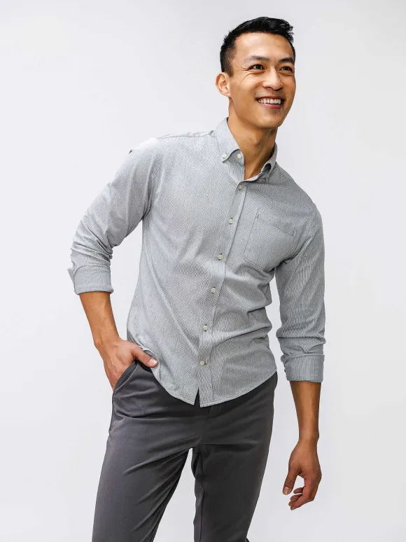 Men'S Ministry of Supply Light Grey Stripe Men'S Hybrid Button-Down