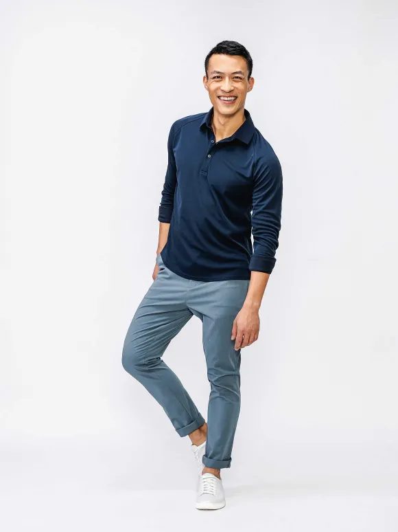 Men'S Ministry of Supply Navy Men'S Apollo Raglan Long Sleeve Polo