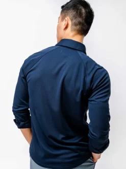 Men'S Ministry of Supply Navy Men'S Apollo Raglan Long Sleeve Polo