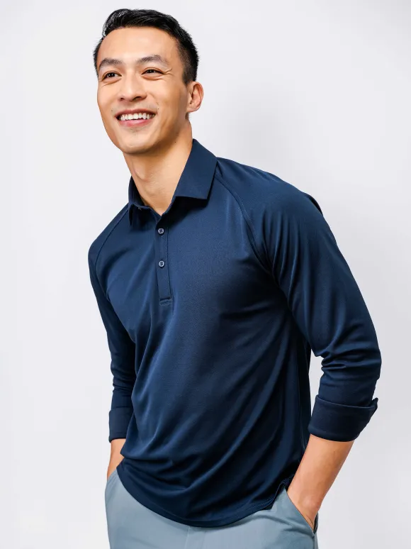 Men'S Ministry of Supply Navy Men'S Apollo Raglan Long Sleeve Polo