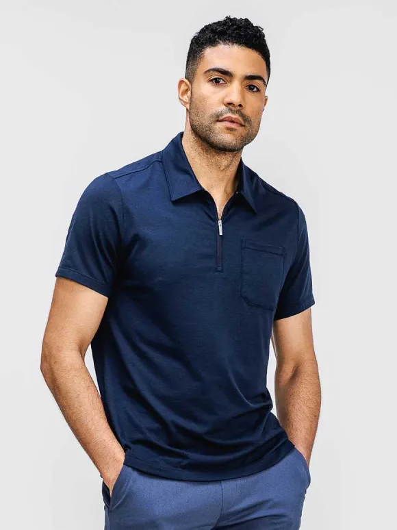 Men'S Ministry of Supply Navy Men'S Composite Merino Zip Polo