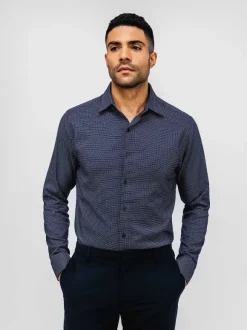 Men'S Ministry of Supply Navy Mini Dash Grid Men'S Aerozero° Dress Shirt