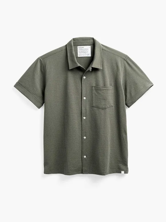 Men'S Ministry of Supply Olive Men'S Hybrid Seersucker Short Sleeve Shirt