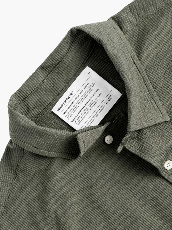 Men'S Ministry of Supply Olive Men'S Hybrid Seersucker Short Sleeve Shirt