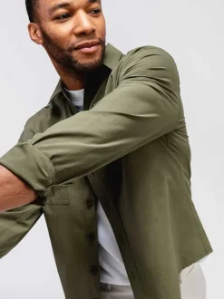 Men'S Ministry of Supply Olive Men'S Pace Poplin Overshirt