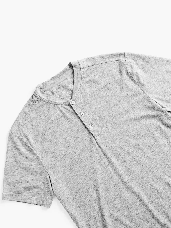 Men'S Ministry of Supply Pale Grey Heather Men'S Composite Merino Short Sleeve Henley
