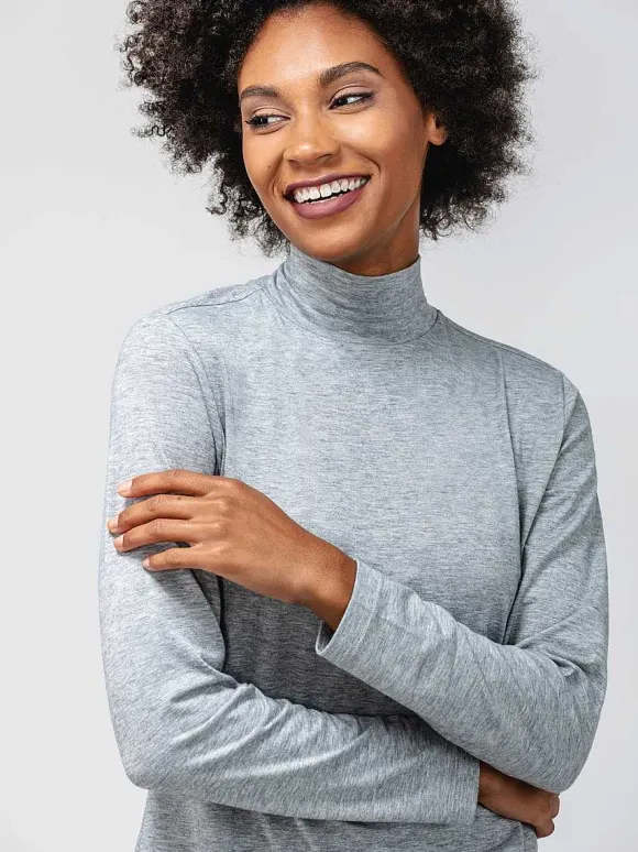Women'S Ministry of Supply Pale Grey Heather Women'S Composite Merino Mock Neck