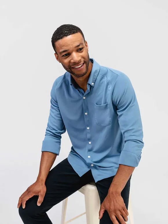Men'S Ministry of Supply Steel Blue Men'S Apollo Raglan Sport Shirt
